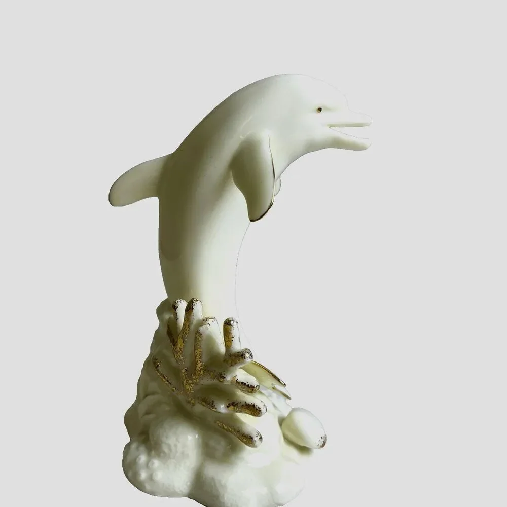 Vintage 1998 Lefton China Dolphin Figurine White Porcelain Nautical Marine Decor - Picture 2 of 6